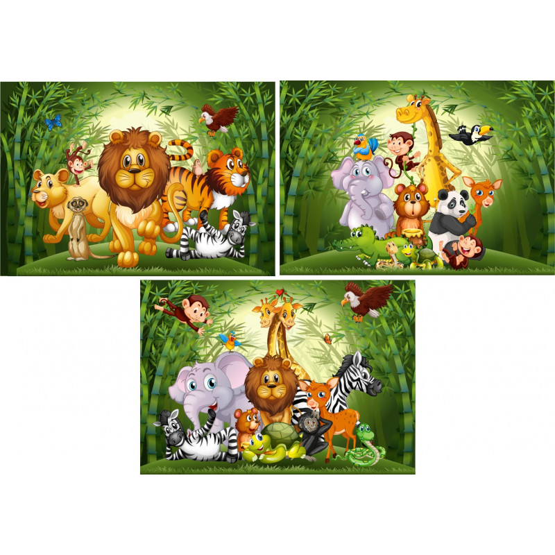 Lot de 3 Affiches posters Enfant Bébé animaux de la jungle Savane