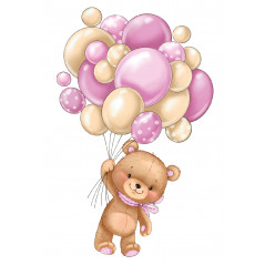 Affiche poster Bébé Enfant Ourson ballons rose